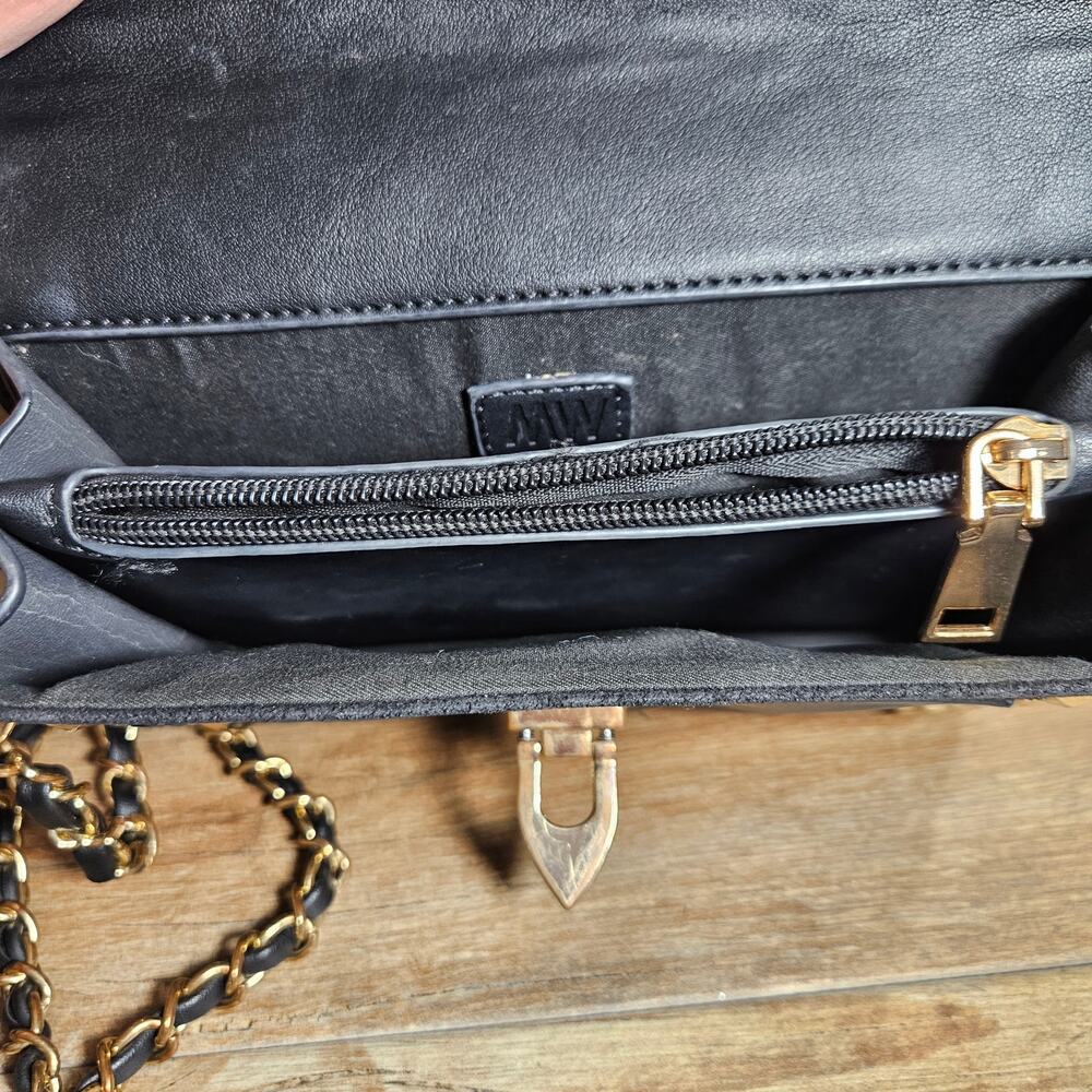 MW Black Suede/Leather Studded Crossbody- Gold Hardware Edginess Goth Biker Emo - Picture 6 of 8
